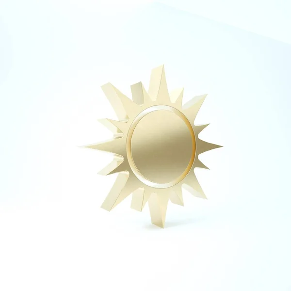 Gold Sun icon isolated on white background. 3d illustration 3D render
