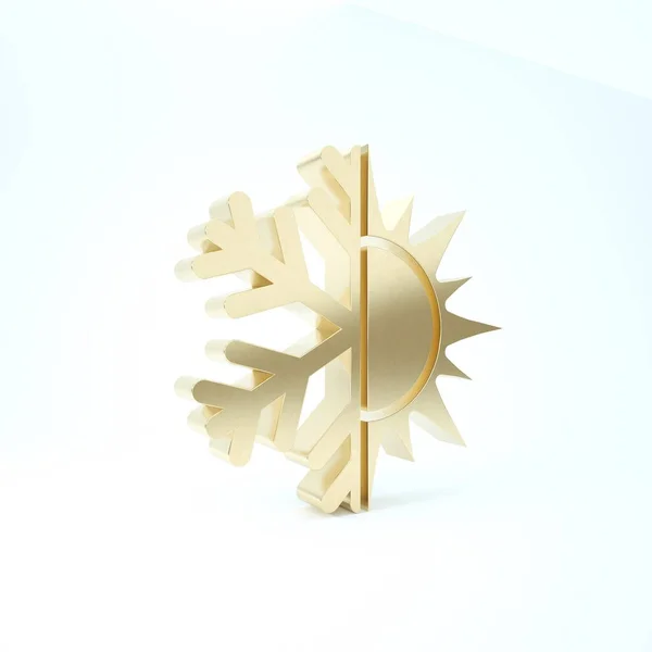 Gold heißes und kaltes Symbol. Sonne und Schneeflockensymbol isoliert auf weißem Hintergrund. Winter- und Sommersymbol. 3D Illustration 3D Renderer — Stockfoto