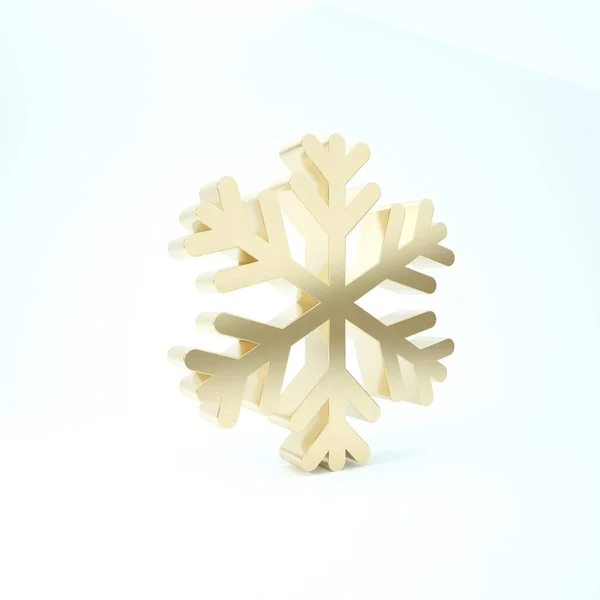 Icona Fiocco di neve oro isolato su sfondo bianco. Illustrazione 3d rendering 3D — Foto Stock