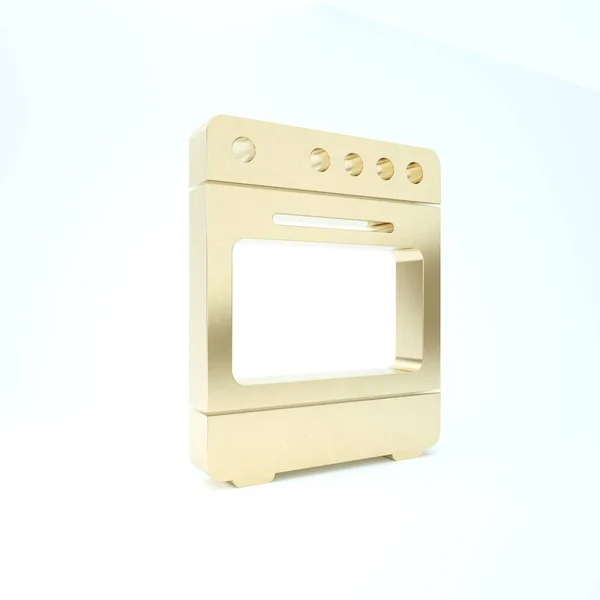 白色背景上孤立的金色烤箱图标。煤气炉的标志。3D渲染3D插图 — 图库照片