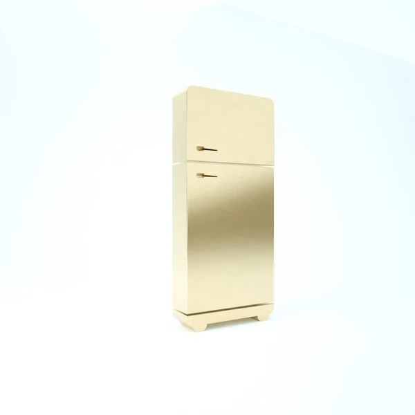 金色冰箱图标隔离在白色背景上.冰箱冰箱冰箱。家庭技术和家用电器。3D渲染3D插图 — 图库照片