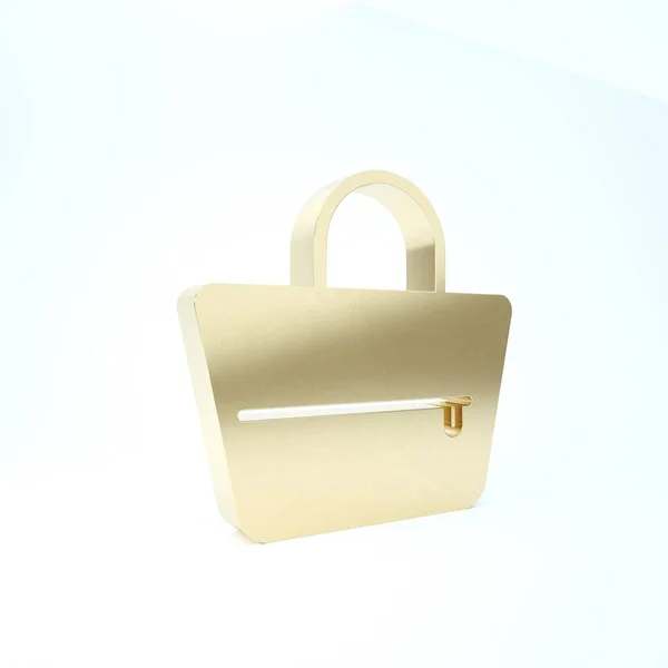 Gold Handtasche Symbol isoliert auf weißem Hintergrund. Weibliches Handtaschenschild. Glamour-Casual-Bag-Symbol. 3D Illustration 3D Renderer — Stockfoto