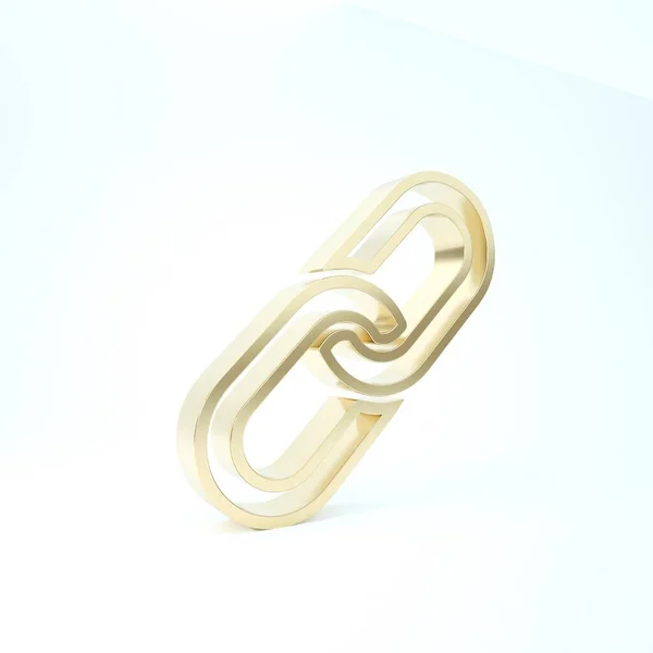 Gold Chain link icon isolated on white background. Link single. 3d illustration 3D render