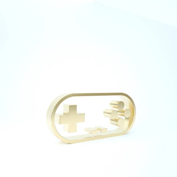 Złota ikona Gamepad izolowana na białym tle. Kontroler gry. Ilustracja 3d — Zdjęcie stockowe