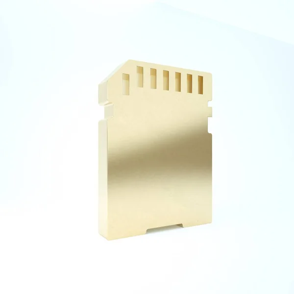 Arany Sd kártya ikon elszigetelt fehér háttér. Memóriakártya. Adapter ikon. 3d illusztráció 3d render — Stock Fotó