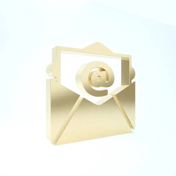 Gold Mail et e-mail icône isolée sur fond blanc. E-mail du symbole de l'enveloppe. Signe de message électronique. Illustration 3D rendu 3D — Photo