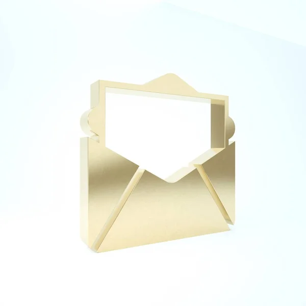 Gold Mail e icona di posta elettronica isolato su sfondo bianco. E-mail con simbolo busta. Messaggio di posta elettronica segno. Illustrazione 3d rendering 3D — Foto Stock