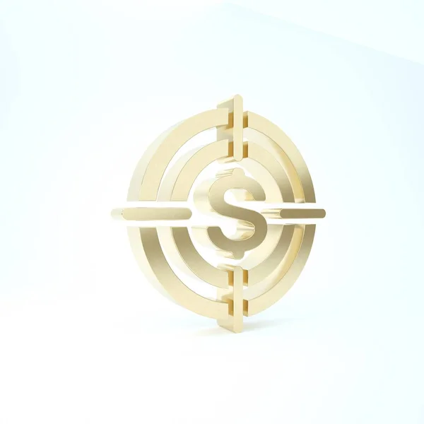 Blanco de oro con símbolo de dólar icono aislado sobre fondo blanco. Icono de inversión objetivo. Concepto de negocio exitoso. Signo de dinero o efectivo. 3D ilustración 3D render —  Fotos de Stock