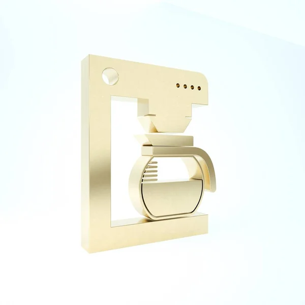 Goldene Kaffeemaschine mit Glaskannen-Symbol isoliert auf weißem Hintergrund. 3D Illustration 3D Renderer — Stockfoto