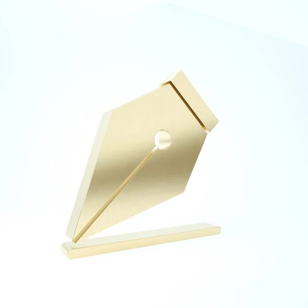 Gold Füllfederhalter Symbol isoliert auf weißem Hintergrund. Stift-Werkzeug-Zeichen. 3D Illustration 3D Renderer — Stockfoto