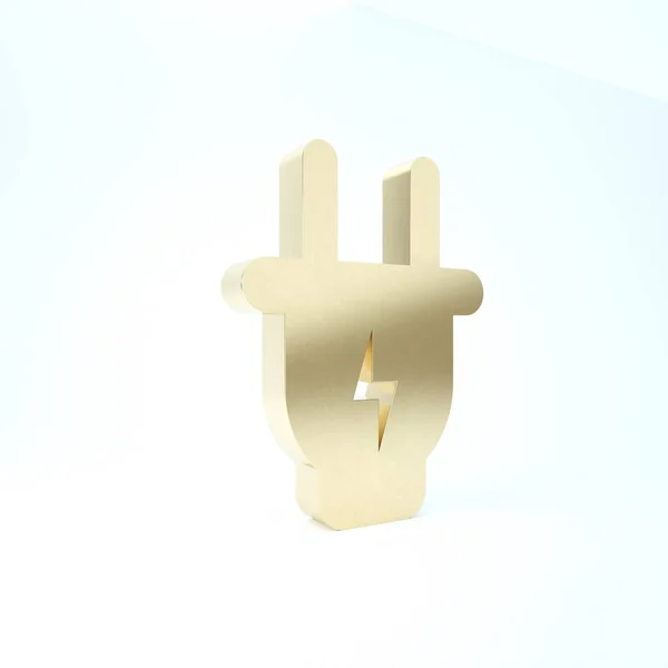 Icono de enchufe eléctrico dorado aislado sobre fondo blanco. Concepto de conexión y desconexión de la electricidad. 3D ilustración 3D render — Foto de Stock