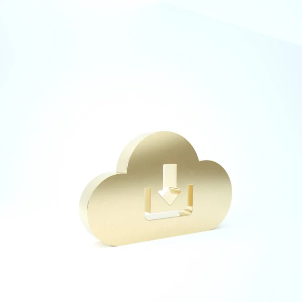 Gold Cloud pobierz ikonę izolowaną na białym tle. Ilustracja 3d — Zdjęcie stockowe