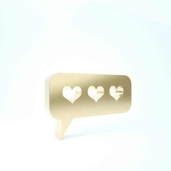 Oro Come e icona del cuore isolato su sfondo bianco. Icona contro notifica. Il seguace Insta. Illustrazione 3d rendering 3D — Foto Stock