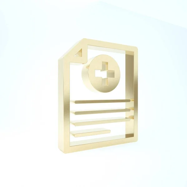Gold Medical schowek z ikoną rekordu klinicznego izolowane na białym tle. Formularz ubezpieczenia zdrowotnego. Recepta, wyniki badań lekarskich. Ilustracja 3d — Zdjęcie stockowe