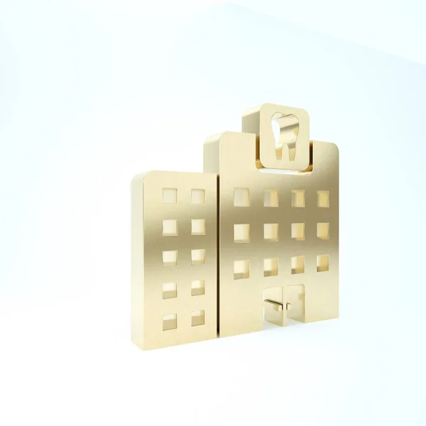 Золота стоматологічна піктограма ізольована на білому тлі. Символ центру стоматології. 3D ілюстрація 3D рендеринга — стокове фото