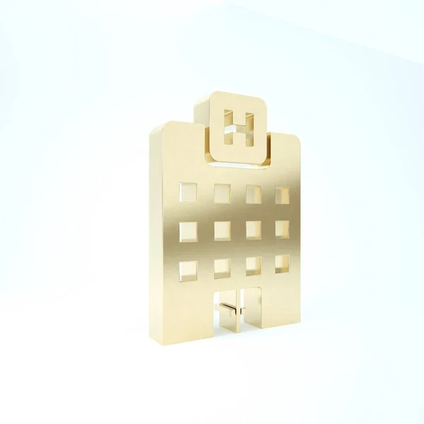 Gold Medical edificio ospedaliero con croce icona isolata su sfondo bianco. Centro medico. Assistenza sanitaria. Illustrazione 3d rendering 3D — Foto Stock