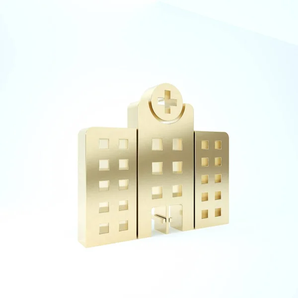 Gold Medical ziekenhuis gebouw met kruis pictogram geïsoleerd op witte achtergrond. Medisch centrum. Gezondheidszorg. 3d illustratie 3d renderen — Stockfoto