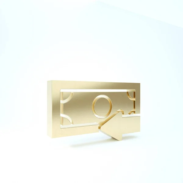 Gold Cash icône de retour isolé sur fond blanc. Services financiers, remboursement d'argent, retour sur investissement, compte d'épargne, change de devises. Illustration 3D rendu 3D — Photo