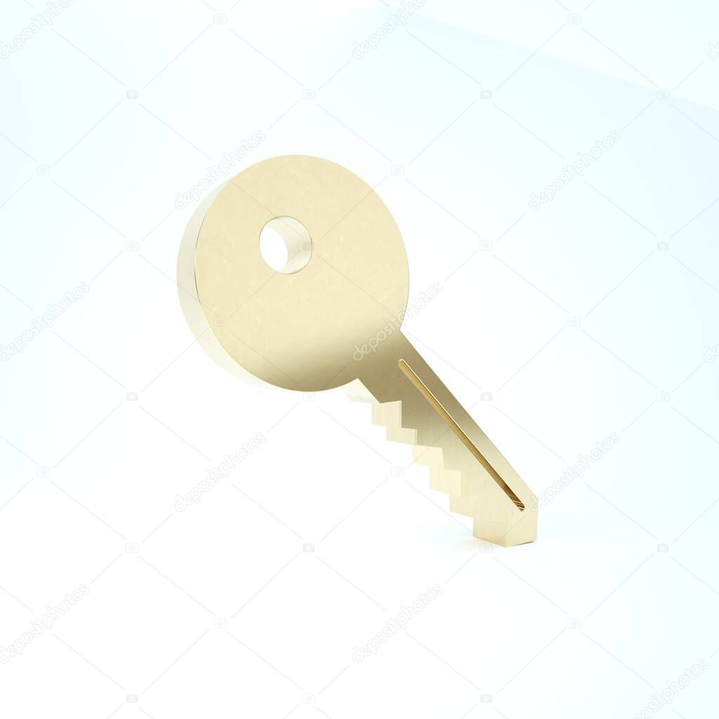 Gold Key icon isolated on white background. 3d illustration 3D render