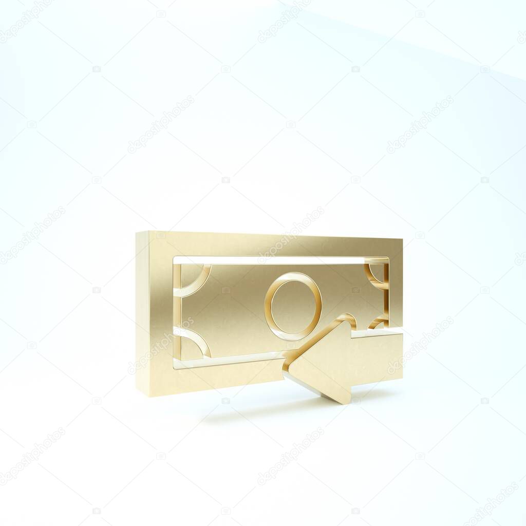 Gold Cash back icon isolated on white background. Financial services, money refund, return on investment, savings account, currency exchange. 3d illustration 3D render