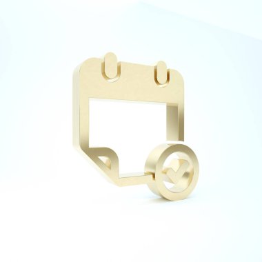 Beyaz arkaplanda işaretleme simgesine sahip altın takvim. 3d illüstrasyon 3B canlandırma