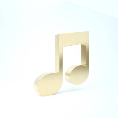 Altın müzik notası, beyaz arkaplanda izole edilmiş ton simgesi. 3d illüstrasyon 3B canlandırma