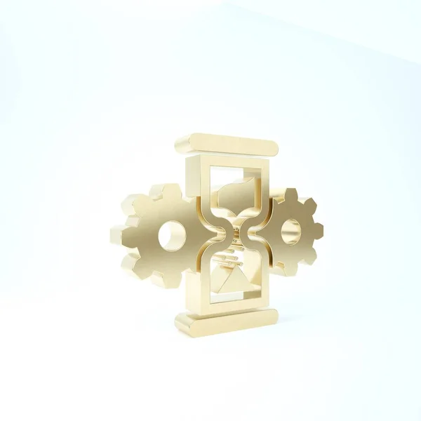 Gold Sanduhr und Getriebe Symbol isoliert auf weißem Hintergrund. Zeitmanagement-Symbol. Uhr und Getriebesymbol. Geschäftskonzept. 3D Illustration 3D Renderer — Stockfoto