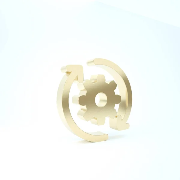 Gold Gear en pijlen als workflow concept icoon geïsoleerd op witte achtergrond. Versnellingsbak herlaad bord. 3d illustratie 3d renderen — Stockfoto