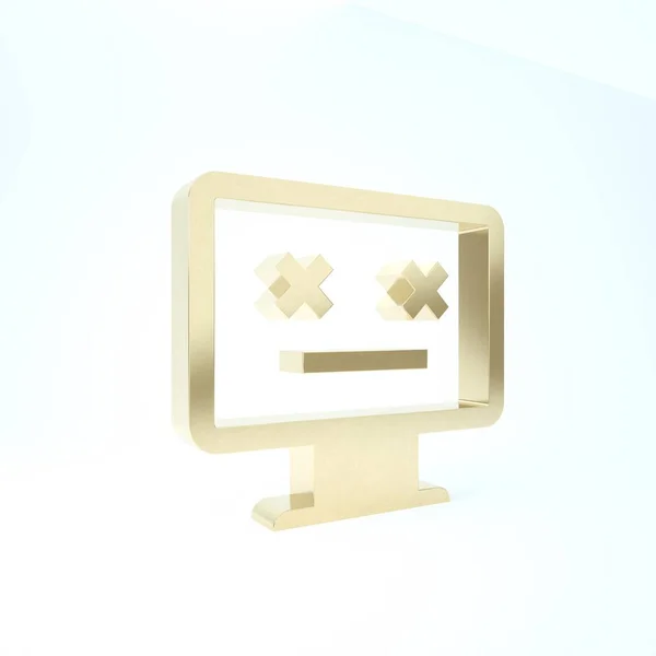 Gold Dead monitor icon isolated on white background. 404 error like pc with dead emoji. Fatal error in pc system. 3d illustration 3D render