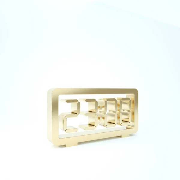 Gold Digital Wecker Symbol isoliert auf weißem Hintergrund. Elektronische Uhr Wecker. Zeitzeichen. 3D Illustration 3D Renderer — Stockfoto