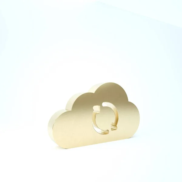 Gold Cloud synkronisera uppdatera ikon isolerad på vit bakgrund. Moln och pilar. 3D-illustration 3D-återgivning — Stockfoto