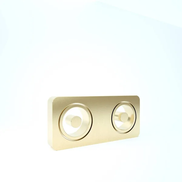 Gold Stereo speaker icon isolated on white background. Sound system speakers. Music icon. Musical column speaker bass equipment. 3d illustration 3D render — Stock Photo, Image