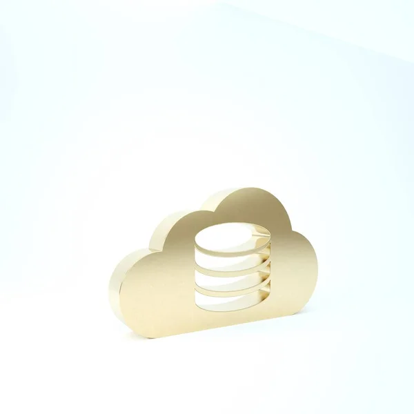 Gold Cloud database icon isolated on white background. Cloud computing concept. Digital service or app with data transferring. 3d illustration 3D render