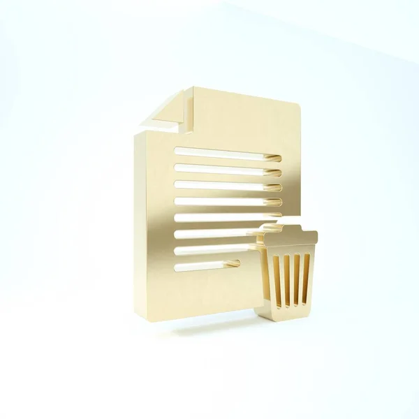 Gold Delete fájl dokumentum ikon elszigetelt fehér háttér. Papírlap szemetes táblával. Elutasított dokumentum ikon. Kereszt papíron. 3d illusztráció 3d render — Stock Fotó