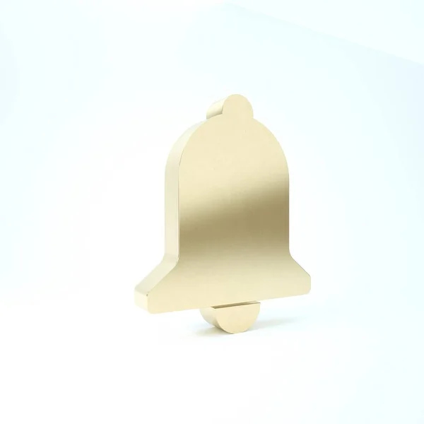 Goldenes Glockensymbol isoliert auf weißem Hintergrund. Alarmsymbol, Serviceglocke, Handklingelschild, Benachrichtigungssymbol. 3D Illustration 3D Renderer — Stockfoto