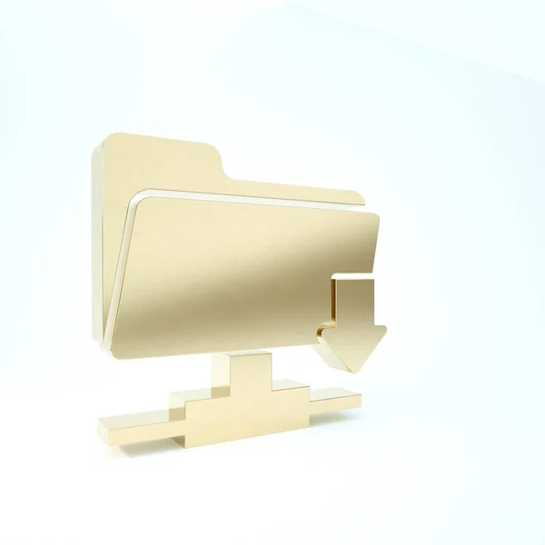 Icono de descarga de la carpeta Gold FTP aislado sobre fondo blanco. Actualización de software, protocolo de transferencia, enrutador, gestión de herramientas de trabajo en equipo, proceso de copia. 3D ilustración 3D render — Foto de Stock