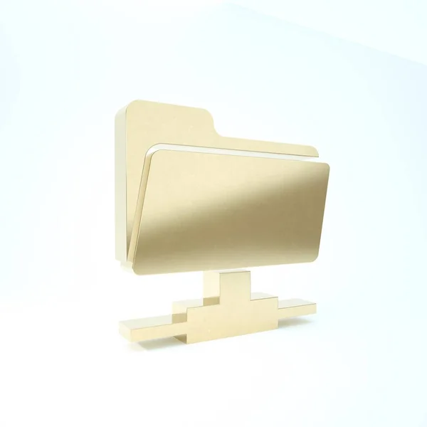 골드 FTP 폴더 아이콘은 흰색 배경에서 분리되었다. 소프트웨어 업데이트, 전송 프로토콜, 라우터, 팀워크 도구 관리, 복사 프로세스, 정보. 3d 삽화 3D 렌더링 — 스톡 사진