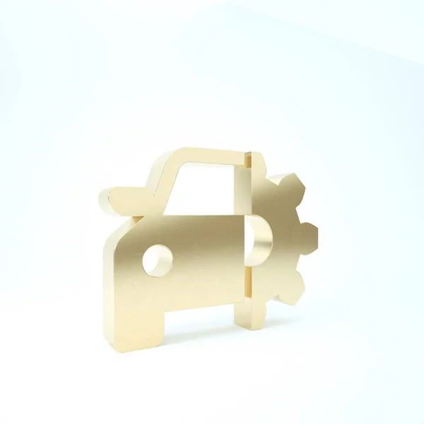 Goldenes Auto-Service-Symbol isoliert auf weißem Hintergrund. Automechaniker-Service. Mechanikerservice. Reparaturservice Automechaniker. Wartungsschild. 3D Illustration 3D Renderer — Stockfoto