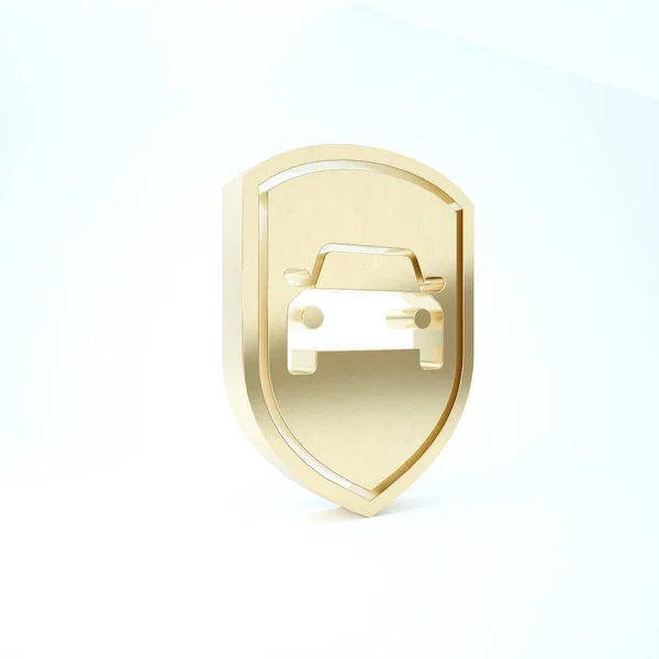 Gold Car protection or insurance icon isolated on white background. Protect car guard shield. Safety badge vehicle icon. Security auto label. 3d illustration 3D render — ストック写真
