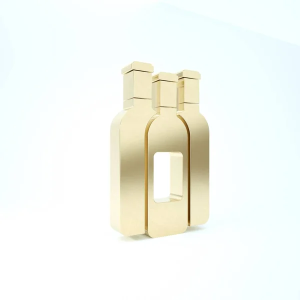 Gold Bottles of wine icon isolated on white background. 3d illustration 3D render — Stock Photo, Image