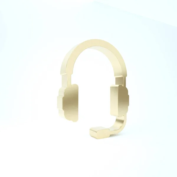 Auriculares dorados con icono de micrófono aislado sobre fondo blanco. Objeto conceptual para escuchar música, servicio, comunicación y operador. 3D ilustración 3D render —  Fotos de Stock