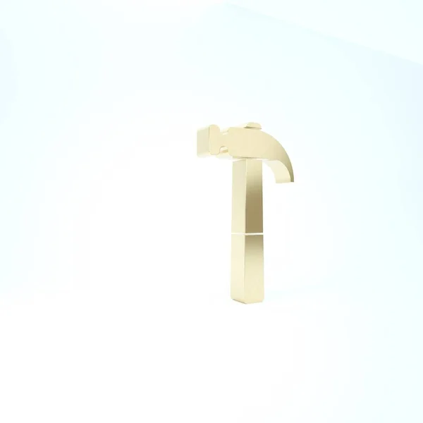 Gold Hammer Symbol isoliert auf weißem Hintergrund. Werkzeug zur Reparatur. 3D Illustration 3D Renderer — Stockfoto