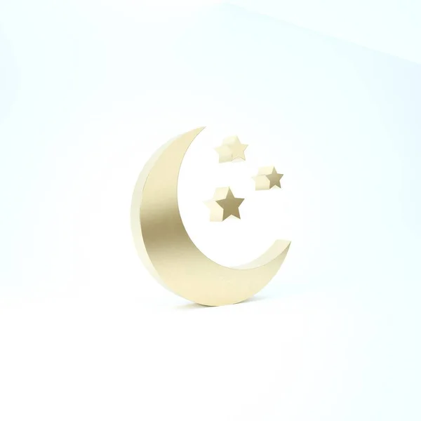 Ouro Lua e estrelas ícone isolado no fundo branco. 3D ilustração 3D render — Fotografia de Stock