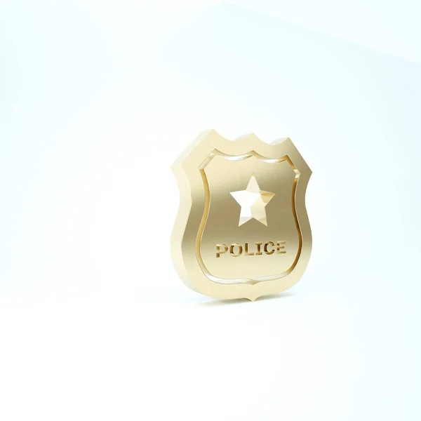 Ícone de crachá da polícia de ouro isolado no fundo branco. Assinatura do distintivo do xerife. 3D ilustração 3D render — Fotografia de Stock