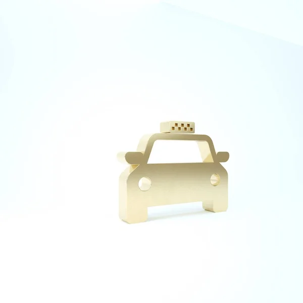 Złota ikona Taxi samochód izolowany na białym tle. Ilustracja 3d — Zdjęcie stockowe