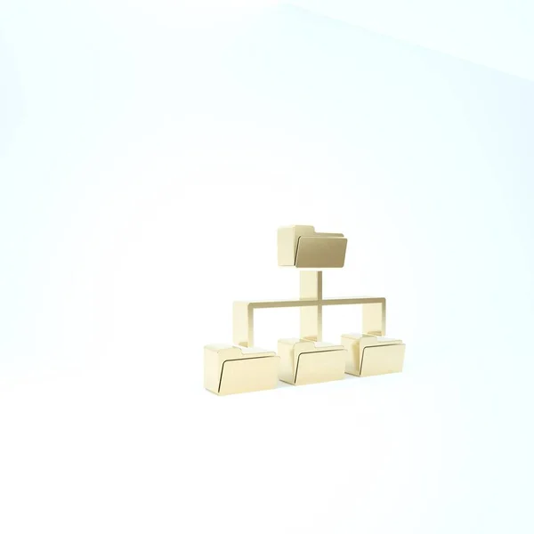 Icono de árbol de carpeta de oro aislado sobre fondo blanco. Organigrama de la estructura de la carpeta de archivos de red informática. 3D ilustración 3D render —  Fotos de Stock