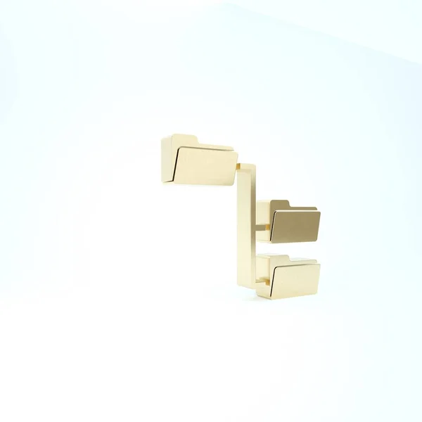 Gold Folder tree icon isolated on white background. Computer network file folder organization structure flowchart. 3d illustration 3D render — Stock Photo, Image