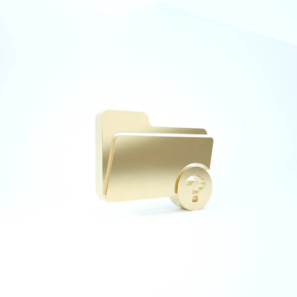 Gold unbekanntes Verzeichnissymbol isoliert auf weißem Hintergrund. Lupe und Ordner. 3D Illustration 3D Renderer — Stockfoto