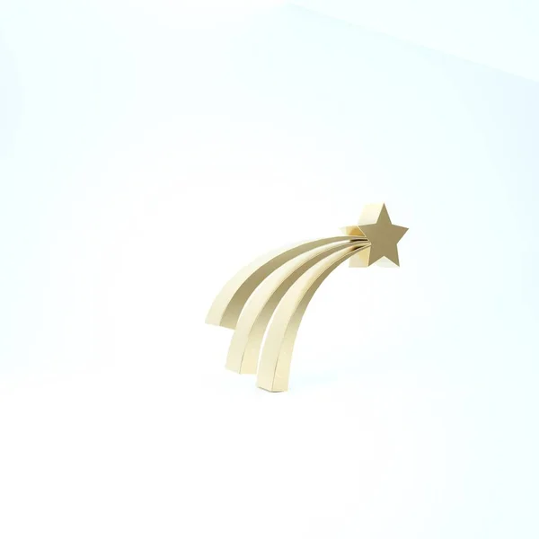 Gold Falling star icon isolated on white background. Shooting star with star trail. Meteoroid, meteorite, comet, asteroid, star icon. 3d illustration 3D render
