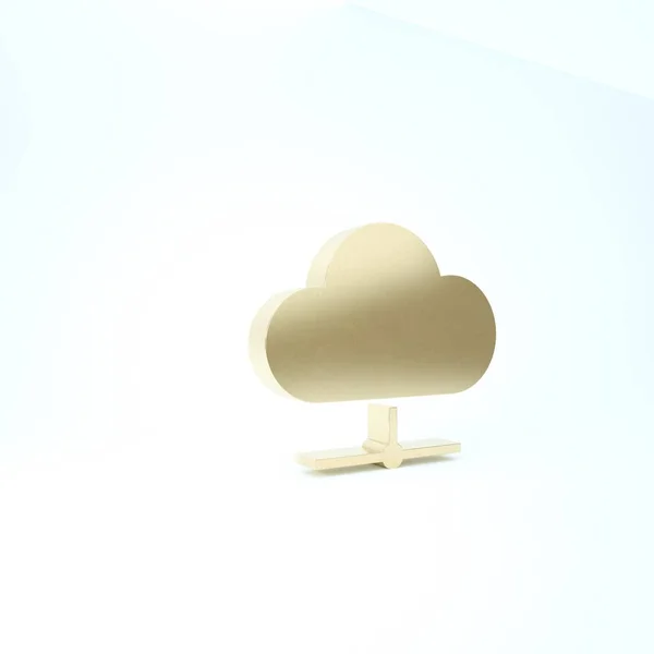 Gold Network cloud connection icon isolated on white background. Sociální technologie. Koncept cloud computingu. 3D ilustrace 3D vykreslení — Stock fotografie
